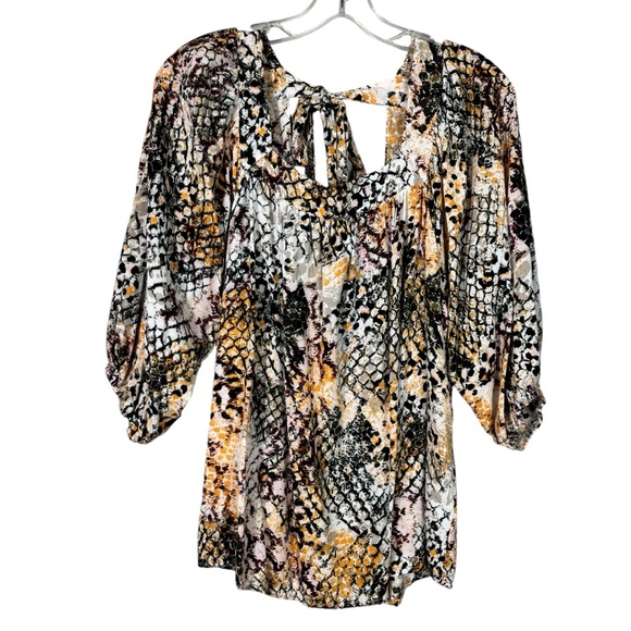 Savanna Jane Animal Snake Print Open Tie Back Half Sleeve Blouse Medium M Boho - Picture 1 of 5